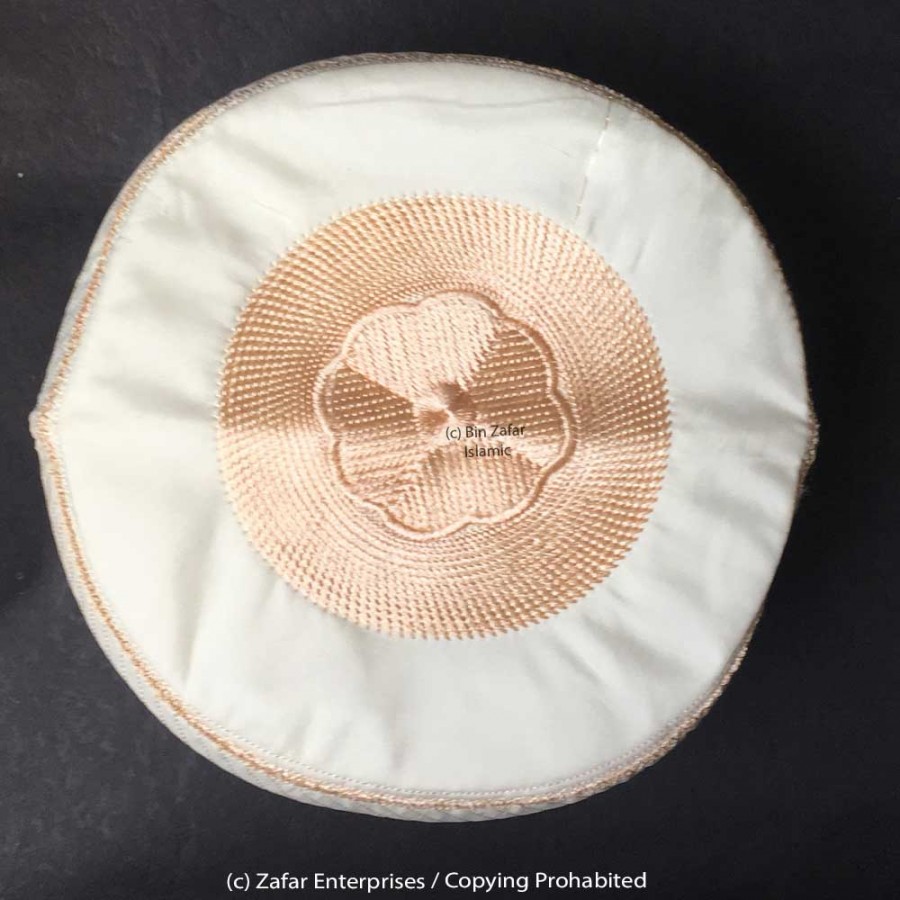 Cream Cloth Contrasting Boqus Prayer Cap / Namaz Topi